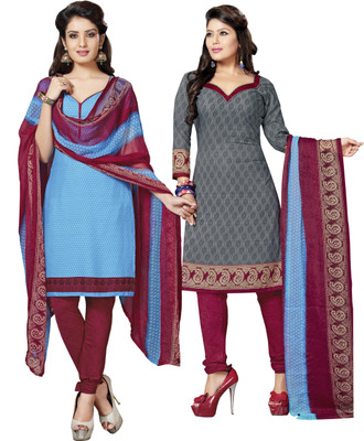 

Khushali Crepe Printed Salwar Suit Dupatta Material(Un-stitched), Grey;light blue;maroon