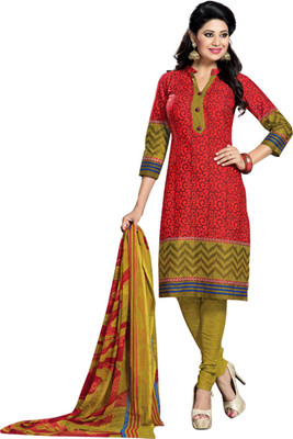 

Dfolks Cotton Printed Salwar Suit Dupatta Material(Un-stitched), Red