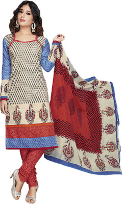 

Indian Wear Online Cotton Printed Semi-stitched Salwar Suit Dupatta Material, White