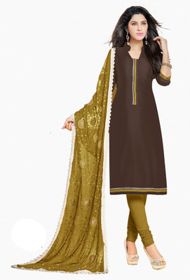 

Khushali Chanderi Self Design Salwar Suit Dupatta Material(Un-stitched), Brown;green