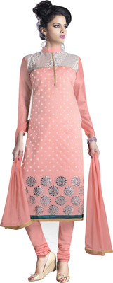 

Jiya Chanderi Self Design, Embroidered Salwar Suit Dupatta Material(Un-stitched), Pink