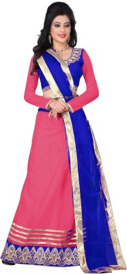 

Khushali Net Self Design, Embroidered Semi-stitched Lehenga Choli Material, Blue;pink