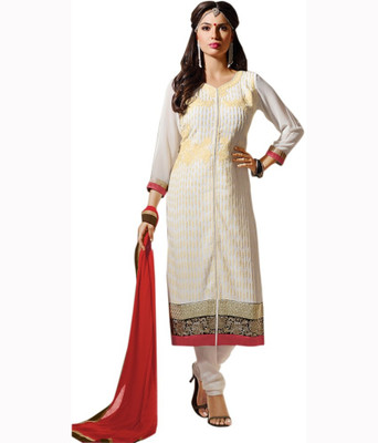 

Ewows Georgette Embroidered Salwar Suit Material(Un-stitched), White