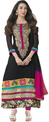

Indian Wear Online Georgette Self Design Semi-stitched Salwar Suit Dupatta Material, Black