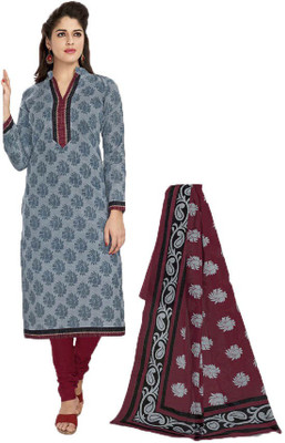 

Indian Wear Online Cotton Printed Salwar Suit Dupatta Material(Un-stitched), Grey