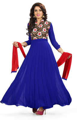 

BanoRani Georgette Floral Print Semi-stitched Salwar Suit Dupatta Material, Blue