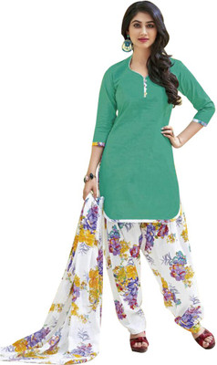 

Indian Wear Online Cotton Printed Salwar Suit Dupatta Material(Un-stitched), Green