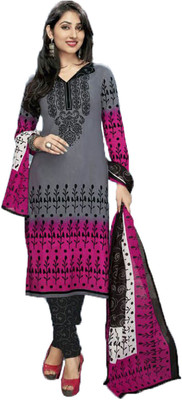 

Indian Wear Online Cotton Printed Semi-stitched Salwar Suit Dupatta Material, Grey