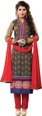 

Ewows Silk Embroidered Salwar Suit Material(Un-stitched), Brown
