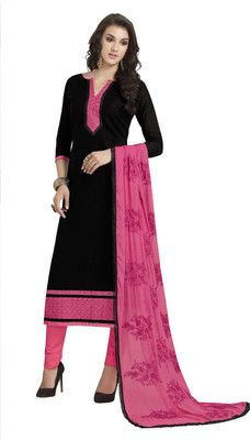 

Khushali Cotton Self Design Salwar Suit Dupatta Material(Un-stitched), Black;pink