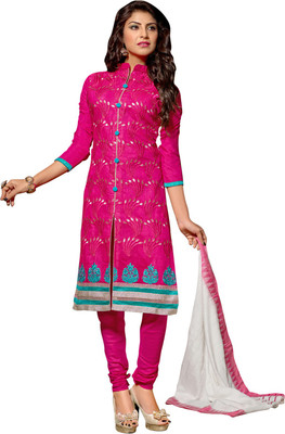 

Parishi Fashion Chanderi Embroidered Salwar Suit Dupatta Material(Un-stitched), Pink