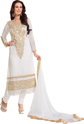 

Trendz Apparels Georgette Embroidered Salwar Suit Dupatta Material(Un-stitched), White