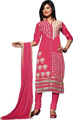 

Khushali Chanderi Self Design, Embroidered, Embellished Salwar Suit Dupatta Material(Un-stitched), Pink
