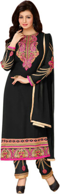

MADA Georgette Embroidered Semi-stitched Salwar Suit Dupatta Material, Black
