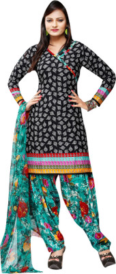 

Trendz Apparels Crepe Printed Salwar Suit Dupatta Material(Un-stitched), Black