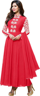 

Shreeji Fashion Georgette Self Design Semi-stitched Salwar Suit Dupatta Material, Red