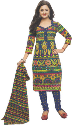 

Party Wear Dresses Cotton Embroidered Semi-stitched Salwar Suit Dupatta Material, Multicolor