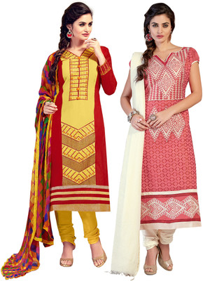 

Khushali Chanderi Self Design, Embroidered Salwar Suit Dupatta Material(Un-stitched), Pink;red;yellow