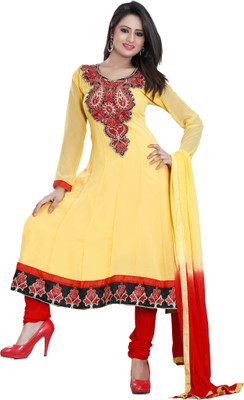

Shree Vardhman Georgette Embroidered Dress/Top Material(Un-stitched), Yellow