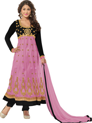 

Khushali Net Self Design, Embroidered, Embellished Salwar Suit Dupatta Material(Un-stitched), Baby pink;black