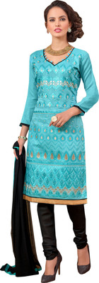 

Jiya Chanderi Self Design, Embroidered Salwar Suit Dupatta Material(Un-stitched), Black;light blue