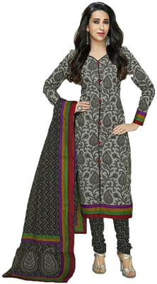 

Sharvi Cotton Printed Salwar Suit Dupatta Material(Un-stitched), Black;grey