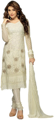 

Wedding Villa Georgette Self Design Semi-stitched Salwar Suit Dupatta Material, White