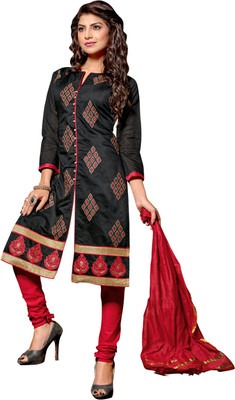 

Parishi Fashion Chanderi Embroidered Salwar Suit Dupatta Material(Un-stitched), Black