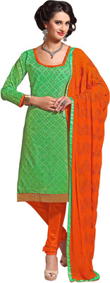 

Khushali Chanderi Embroidered, Self Design Salwar Suit Dupatta Material(Un-stitched), Green
