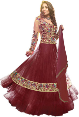 

Vandv Shop Georgette Embroidered Semi-stitched Salwar Suit Dupatta Material, Maroon
