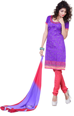

Khushali Chanderi Self Design, Embroidered Salwar Suit Dupatta Material(Un-stitched), Pink;purple