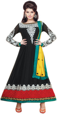 

V & V Shop Georgette Self Design Semi-stitched Salwar Suit Dupatta Material, Black