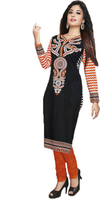 

Indian Wear Online Cotton Printed Semi-stitched Salwar Suit Dupatta Material, Black