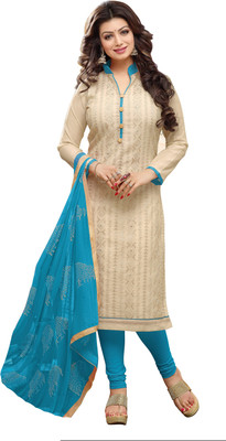 

Jiya Chanderi Self Design, Embroidered Salwar Suit Dupatta Material(Un-stitched), Beige;light blue