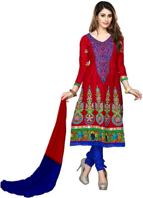 

Khushali Cotton Embroidered Dress/Top Material(Un-stitched), Blue;red
