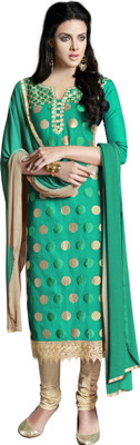 

Khushali Chanderi Self Design, Embroidered Salwar Suit Dupatta Material(Un-stitched), Cream;green