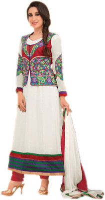 

Indian Wear Online Georgette Embroidered Semi-stitched Salwar Suit Dupatta Material, White