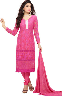 

V And V Shop Chiffon Embroidered Salwar Suit Dupatta Material(Un-stitched), Pink