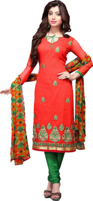 

Trendz Apparels Georgette Embroidered Dress/Top Material(Un-stitched), Orange