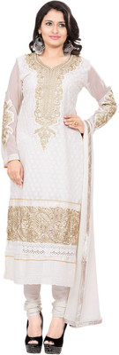 

Jiya Georgette Embroidered Dress/Top Material(Un-stitched), White