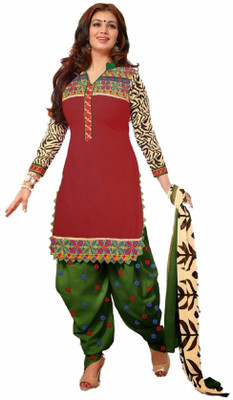 

DesireCollections Cotton Embroidered Salwar Suit Dupatta Material(Un-stitched), Green;red