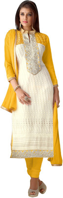 

Trendz Apparels Georgette Embroidered Dress/Top Material(Un-stitched), White