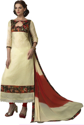 

Khushali Chanderi Self Design, Embroidered Salwar Suit Dupatta Material(Un-stitched), Beige;red