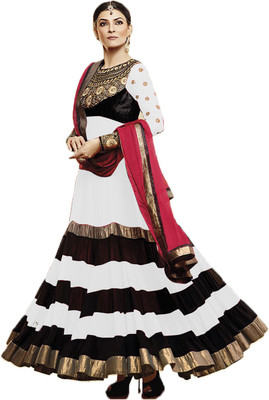 

Parishi Fashion Georgette Embroidered Dress/Top Material(Un-stitched), White
