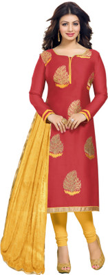 

Khushali Chanderi Self Design, Embroidered Salwar Suit Dupatta Material(Un-stitched), Red;yellow