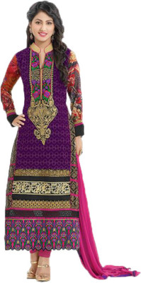 

Indian Wear Online Georgette Embroidered Semi-stitched Salwar Suit Dupatta Material, Purple