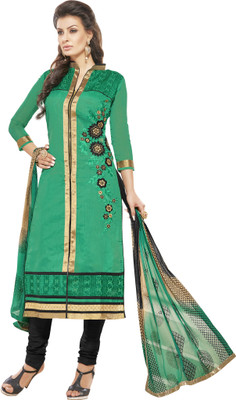 

Khushali Chanderi Self Design, Embroidered Salwar Suit Dupatta Material(Un-stitched), Black;green