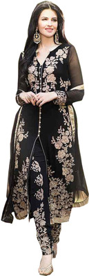 

Vandv Shop Georgette Embroidered Semi-stitched Salwar Suit Dupatta Material, Black