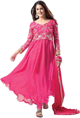

Indian Wear Online Georgette Embroidered Semi-stitched Salwar Suit Dupatta Material, Pink