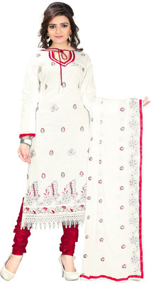 

Jiya Cotton Self Design, Embroidered, Embellished Salwar Suit Dupatta Material(Un-stitched), Beige;red